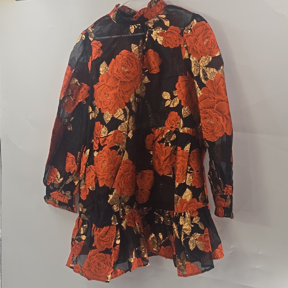 ASOS Florals on High-Neck‎ Ruffle Mini Dress - Orange/Black - Picture 7 of 11